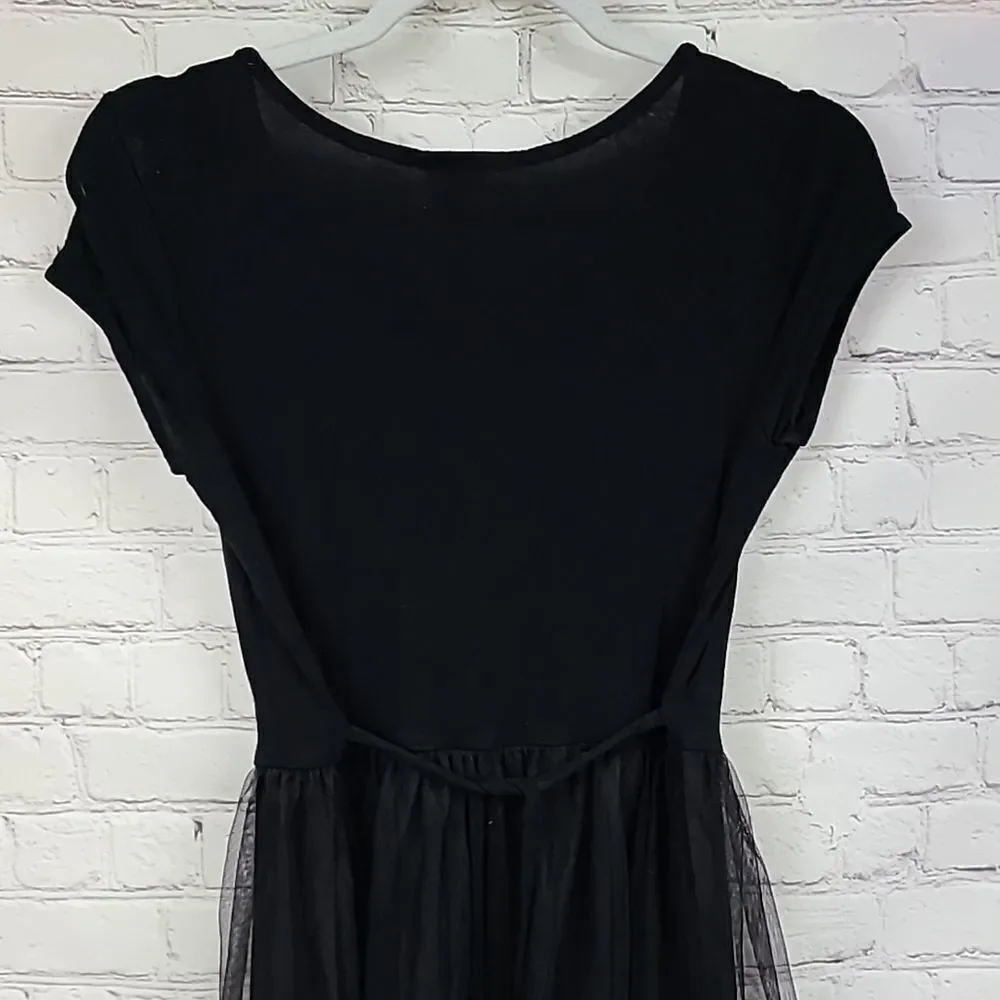 JUSTICE Girls 16 Black DREAM Bedazzled Sequin Jersey Tulle Dress Casual Girly